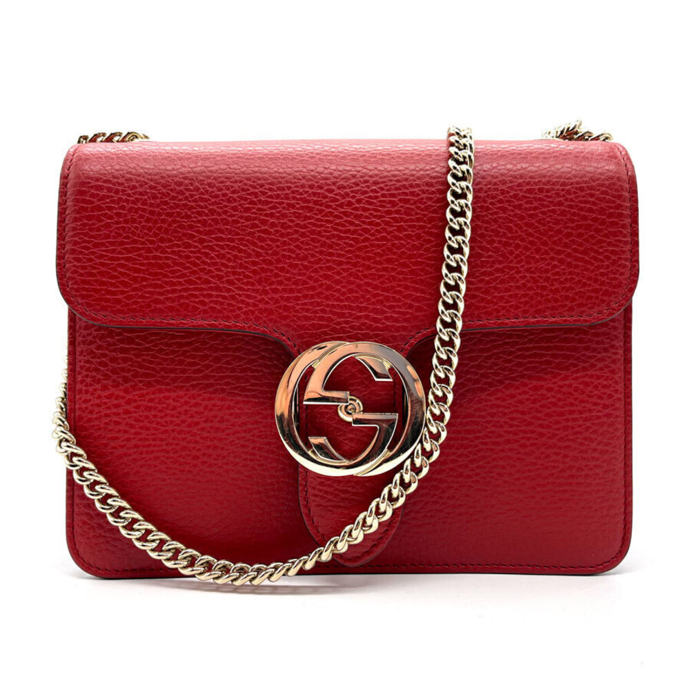 Gucci Chain Interlocking GG Leather Shoulder Bag Red